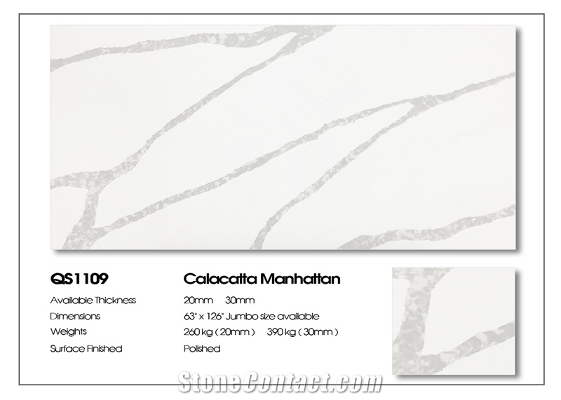 Calacatta Manhattan Artificial Carrara Quartz Stone Slab 