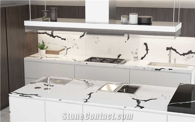 VG1503 Calacatta Black Vein Quartz Slabs,Artificial Marble Slabs