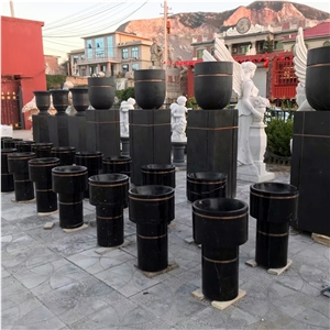 Black Marquina Marble Flower Pots