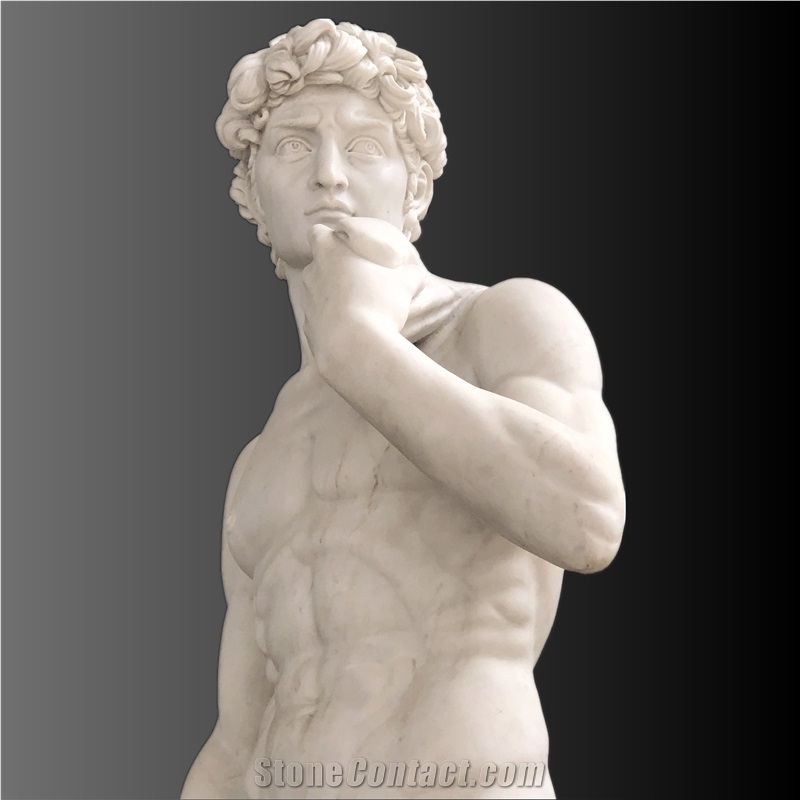 David Sculpture In White Marble 6' Tall