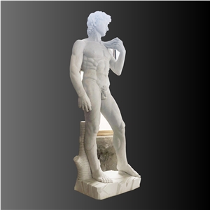 David Sculpture In White Marble 6' Tall