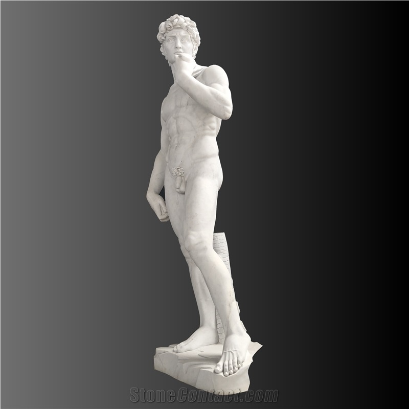 David Sculpture In White Marble 6' Tall