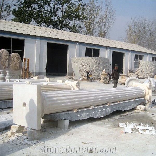 Large Ionic Style Marble Column In Cream Marble
