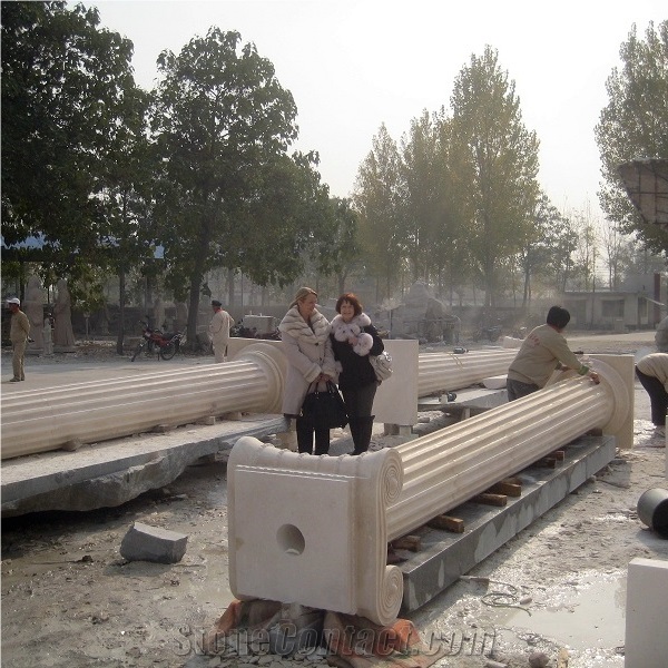 Large Ionic Style Marble Column In Cream Marble