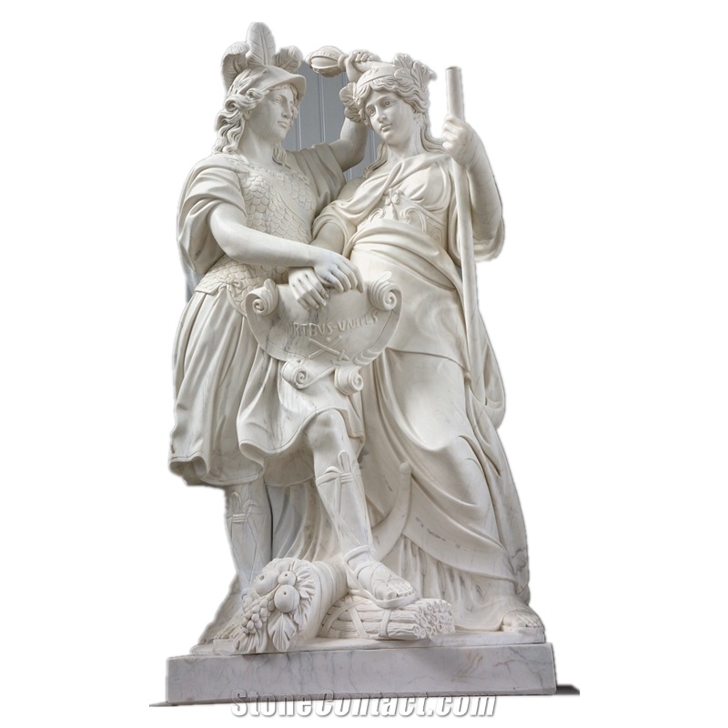Medieval Soldier Sculpture In White Marble