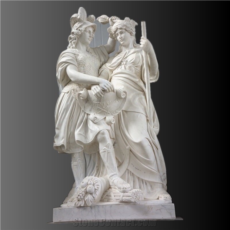 Medieval Soldier Sculpture In White Marble