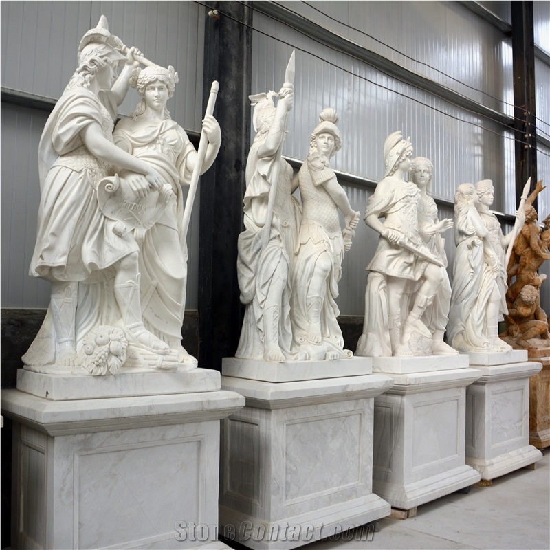 Medieval Soldier Sculpture In White Marble