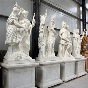 Medieval Soldier Sculpture In White Marble