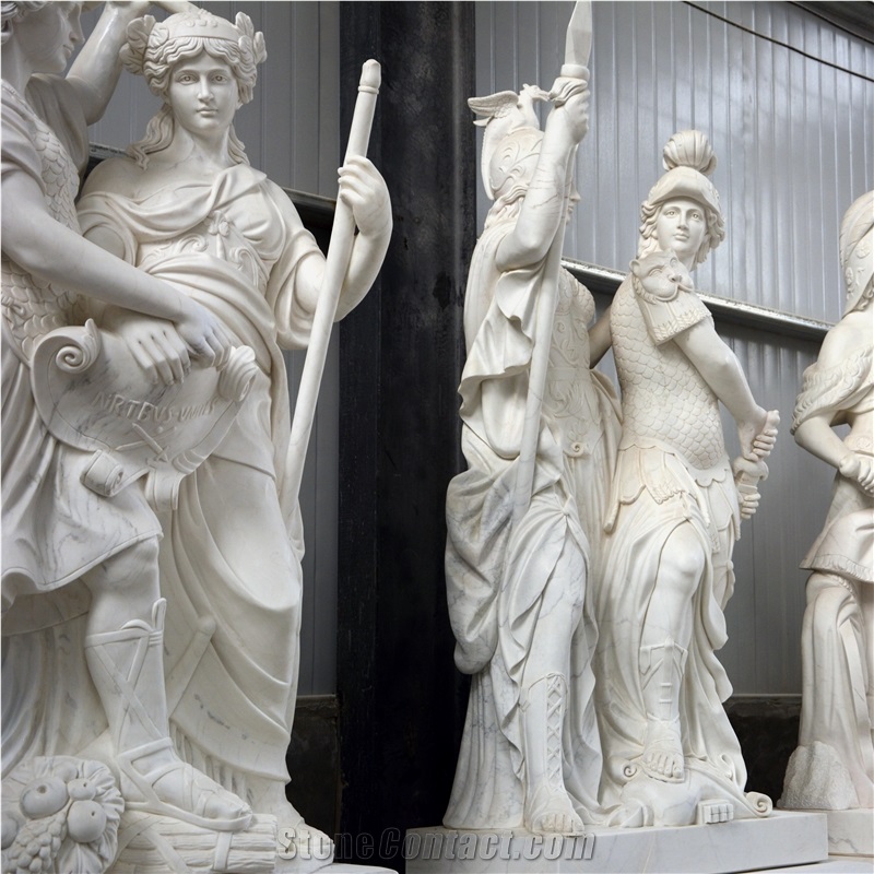 Medieval Soldier Sculpture In White Marble
