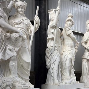 Medieval Soldier Sculpture In White Marble