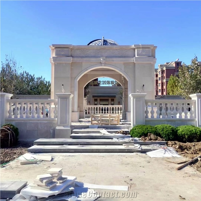 Square Limestone Gazebo With Balustrads And Steps