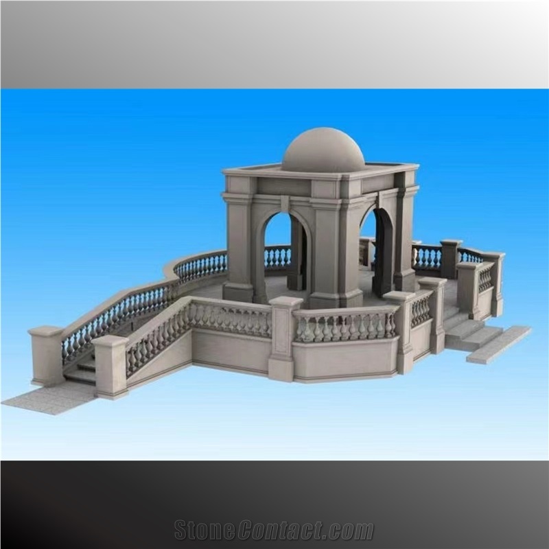 Square Limestone Gazebo With Balustrads And Steps