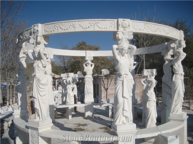 White Marble Statue Column Gazebo
