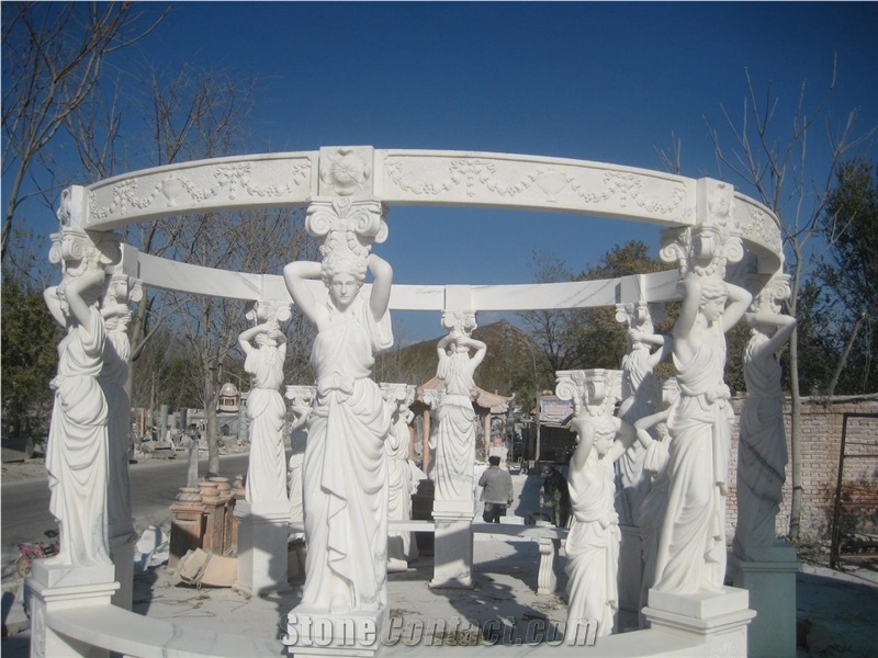 White Marble Statue Column Gazebo