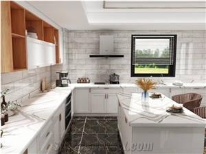 Arabescato Classic  Quartz Stone Kitchen Countertops