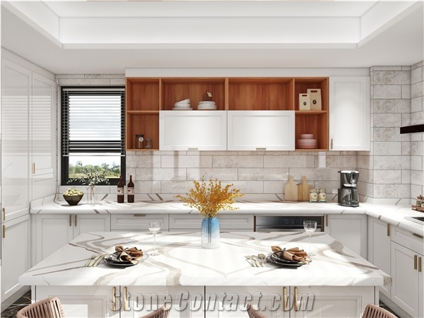 Arabescato Classic  Quartz Stone Kitchen Countertops
