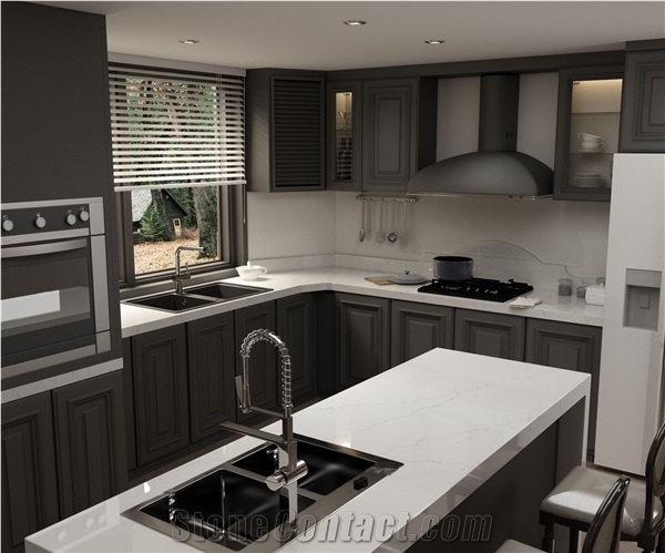 Calacatta Listra Quartz Artificial Stone Kitchen Tops