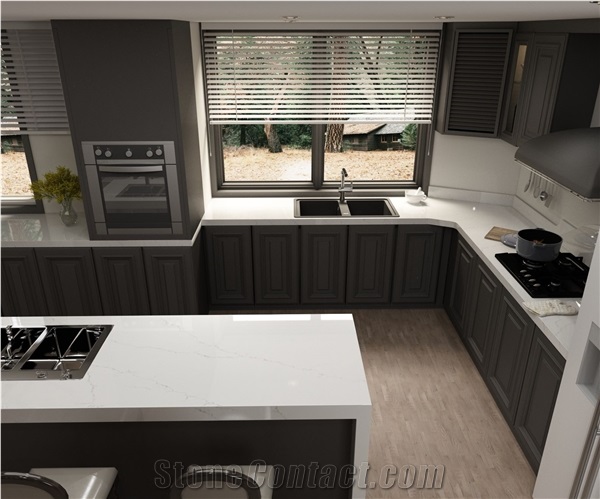 Calacatta Listra Quartz Artificial Stone Kitchen Tops