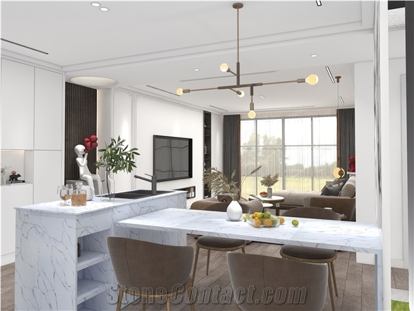 Calacatta Silverlake Quartz Stone Kitchen Countertop