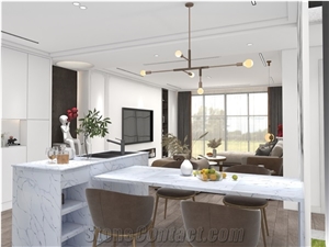 Calacatta Silverlake Quartz Stone Kitchen Countertop