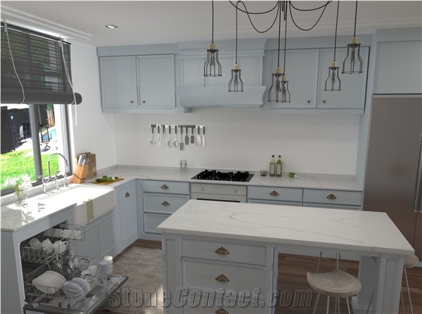 Calacatta Snow Quartz Artificial Stone Kitchen Tops