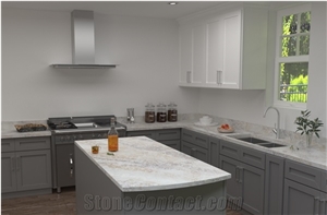 Gold Ocean Wave Quartz Stone Kitchen Countertop