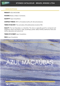 Azul Macaubas Quartzite Slabs- Azul Imperial / Blue Macaubas