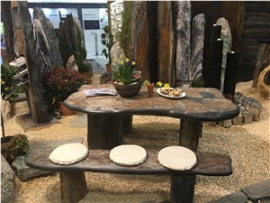 Rust Slate-Brown Table Set, Partly Polished