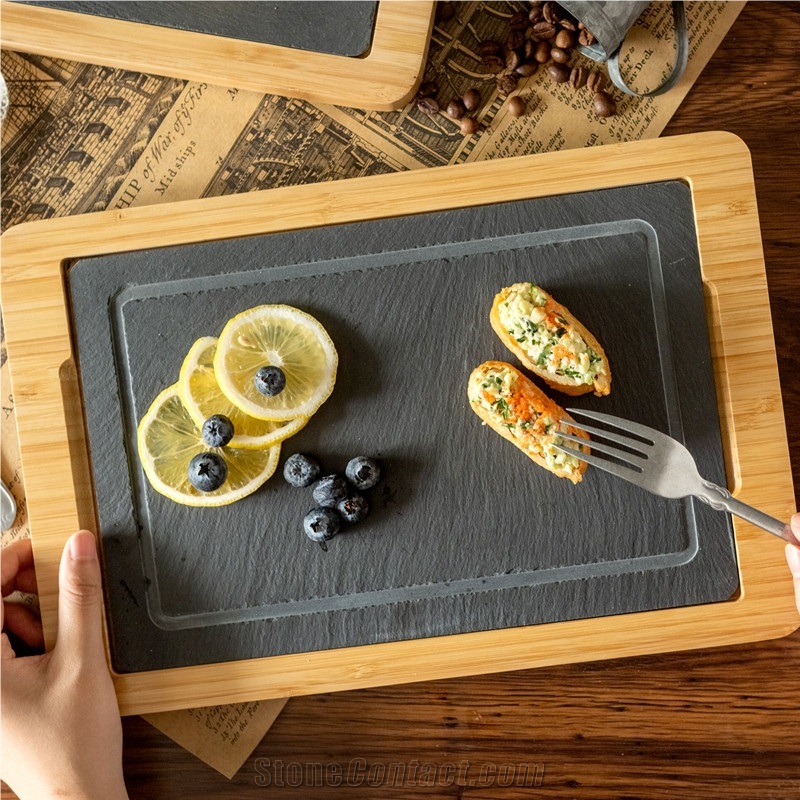 Slate Tray Stone Plate Kitchen Accessories Slate With Bamboo
