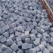 Bergama Grey Granite Split-Cut Grey Cube Stone, Cobble Stone