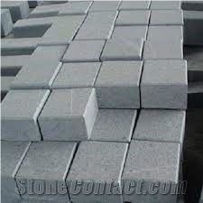 Bergama Grey Granite Split-Cut Grey Cube Stone, Cobble Stone