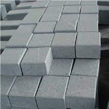 Bergama Grey Granite Split-Cut Grey Cube Stone, Cobble Stone