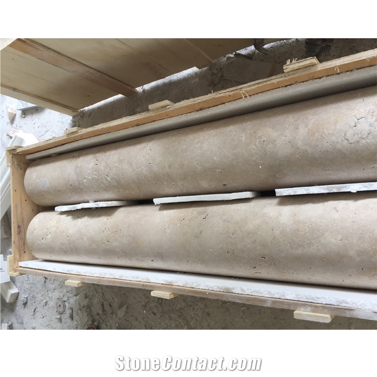 Outdoor Natural Beige Travertine Stone Carved Column