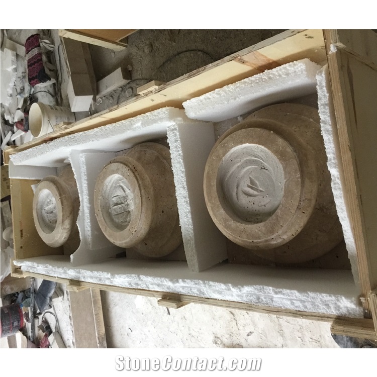 Outdoor Natural Beige Travertine Stone Carved Column