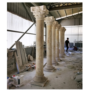 Outdoor Natural Beige Travertine Stone Carved Column