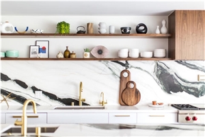 Panda White Marble Vanity Top Double Basin Hotel Project