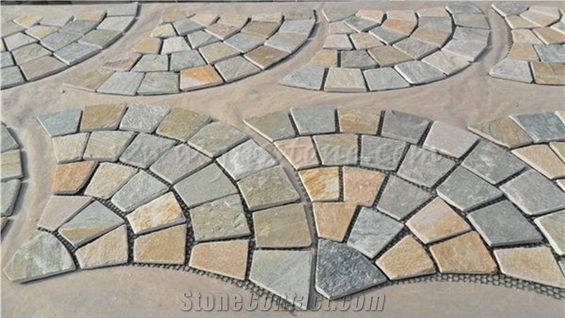 Multicolor Quartzite Cobbles On Mesh