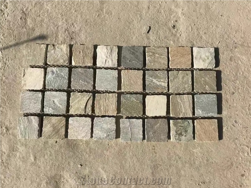 Multicolor Quartzite Cobbles On Mesh