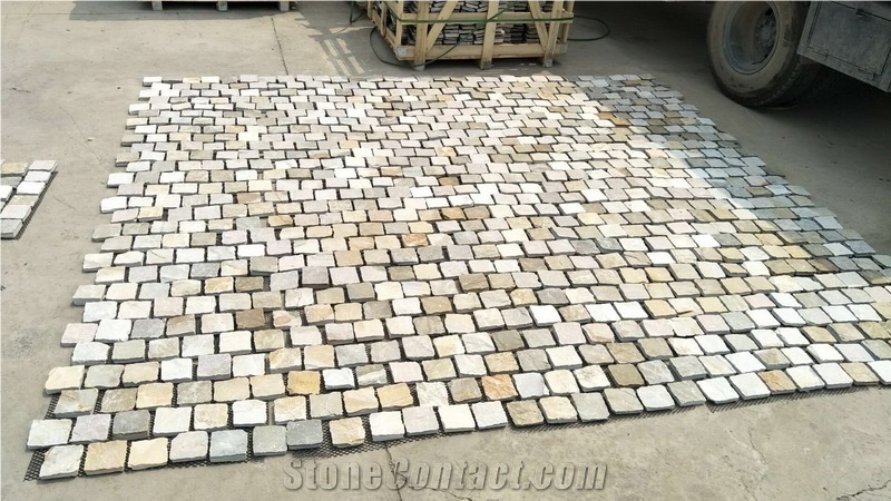 Multicolor Quartzite Cobbles On Mesh