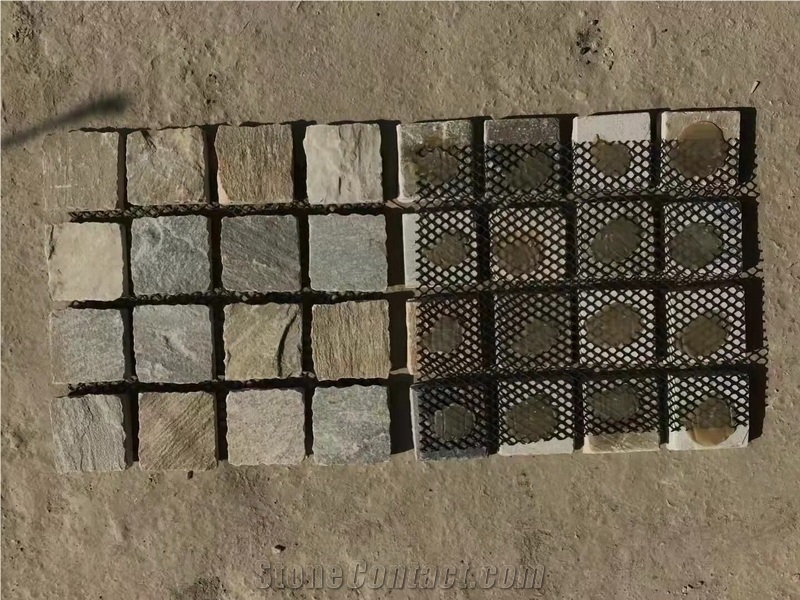 Multicolor Quartzite Cobbles On Mesh