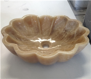 Brown And White Onyx Bathroom Wash Basin Sink