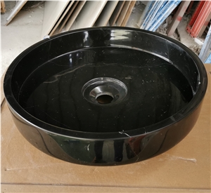 China Black Marquina Marble Round Wash Basin Bowl