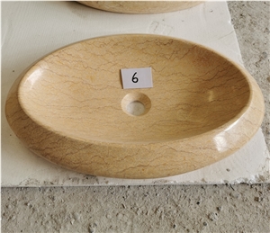 Golden Sink Yellow Marble Hotel Oval Sink Manufacturer