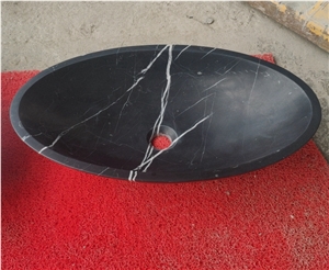 Honed Black Nero Marquina Marble Oval Basin Sinks