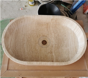 Honed Finished Elegant Super White Travertine Sinks 
