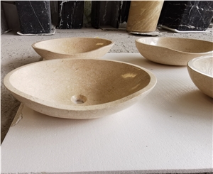 Poished Special Design Cream Marble Oval Basin