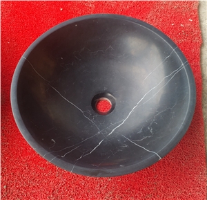 Premium Nero Marquina Marble Bathroom Round Sink 