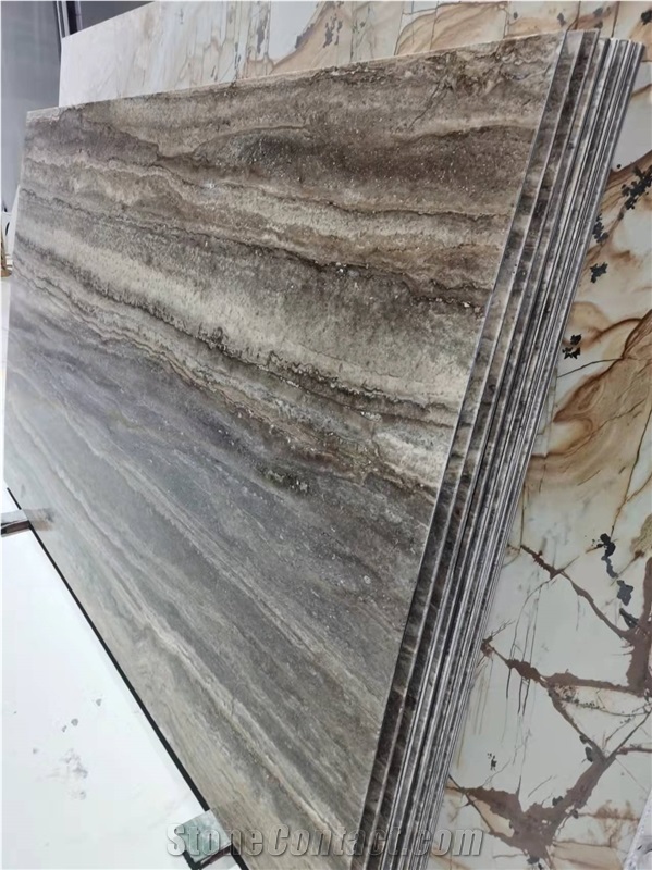 Natural Marble Silver Gray Travertine Thin Panels 