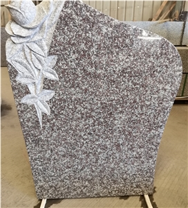 China Pink Granite Headstones With Rose Carving