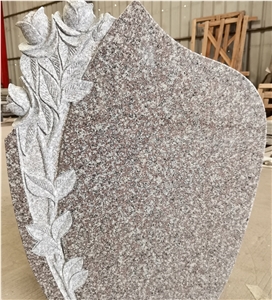 China Pink Granite Monument With Rose Carving